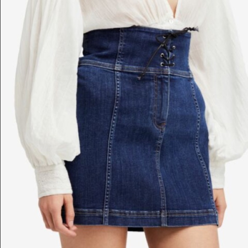 Free People Denim Corset Mink Skirt